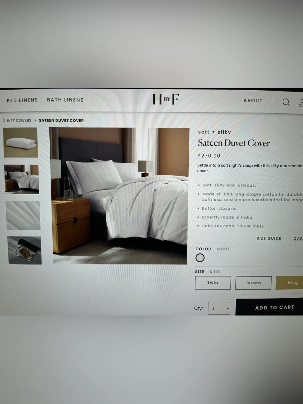 H by Frette King duvet cover and 2 standard 20*32 pillow shams